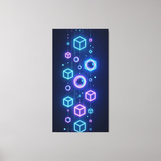 Geometric particles shimmered with neon light leinwanddruck (Vorderseite)