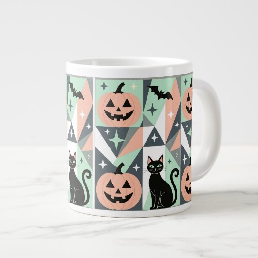 Geometric Pastel Halloween Pumpkin Black Cat Art Jumbo-Tasse (Vorderseite Rechts)