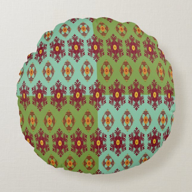 Geometric Patchwork Throw Pillow – Modern Purple C Rundes Kissen (Vorderseite)