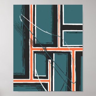 Geometric Pathways with Abstract Brush Strokes Poster