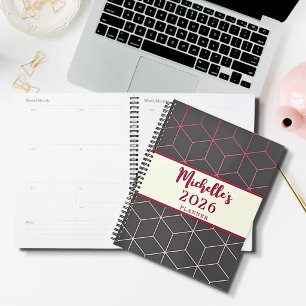 Geometric Pattern 2023 Viva Magenta Gray Add Name Planer