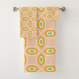 Geometric pattern in blue and orange diamond shape badhandtuch set