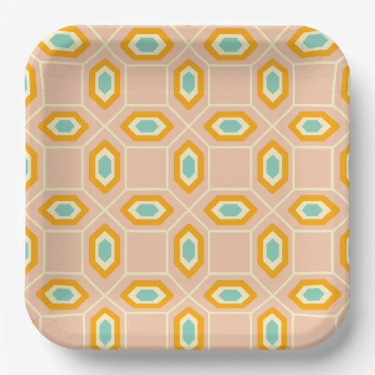 Geometric pattern in blue and orange diamond shape pappteller (Vorderseite)