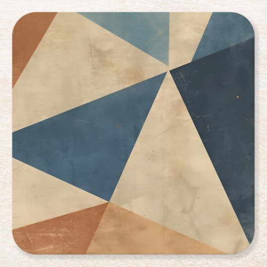 Geometric Pattern in Blues, Tans, and Rust Rechteckiger Pappuntersetzer (Vorderseite)