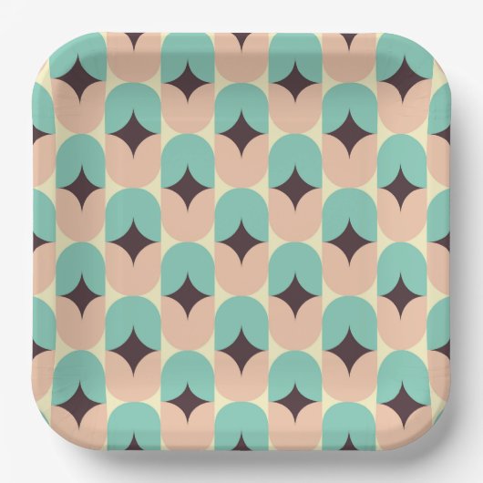 Geometric pattern of teal, beige, and black shapes pappteller (Vorderseite)