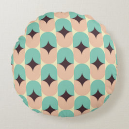 Geometric pattern of teal, beige, and black shapes rundes kissen