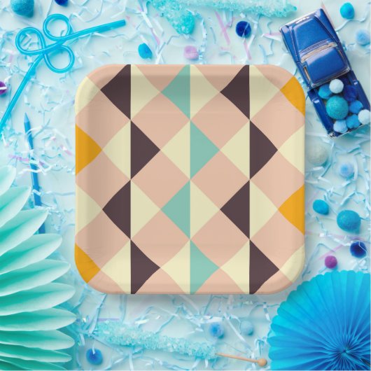 Geometric pattern overlapping diamonds & triangle pappteller (Party)