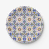 geometric pattern with blue, yellow, and white pappteller (Vorderseite)
