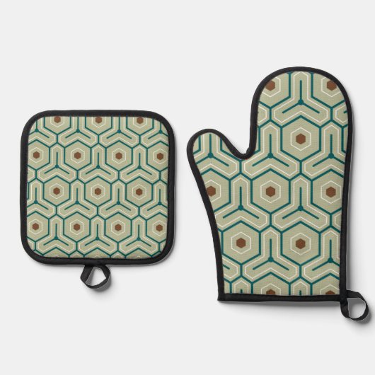 Geometric pattern with interlocking hexagons ofenhandschuh & Topflappen-Set (Vorderseite)