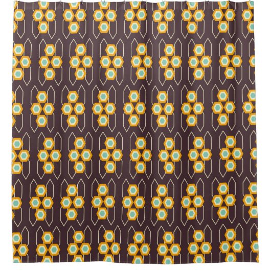 Geometric pattern with orange and blue hexagons duschvorhang (Vorderseite)