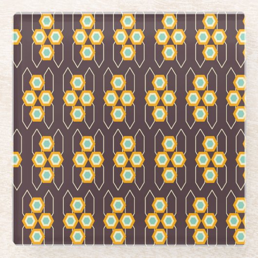 Geometric pattern with orange and blue hexagons glasuntersetzer (Vorderseite)