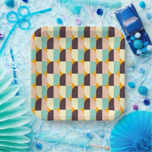 Geometric pattern with overlapping half-circles pappteller (Party)