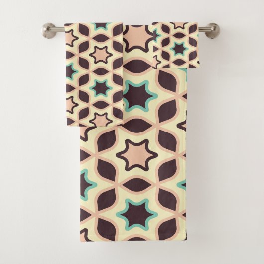  Geometric pattern with star shapes in brown and t Badhandtuch Set (Insitu)