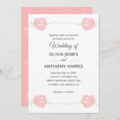 Geometric Pink Rose Floral Elegant Wedding  Einladung (Vorne/Hinten)