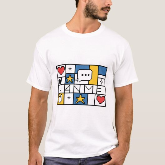 Geometric Pixel "Anime" Grid T-Shirt (Vorderseite)