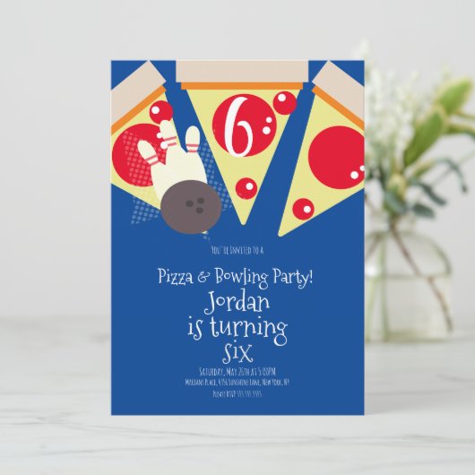 Geometric Pizza Slices Party Bowling Birthday Einladung (Stehend Vorderseite)