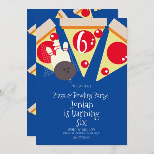 Geometric Pizza Slices Party Bowling Birthday Einladung (Vorne/Hinten)