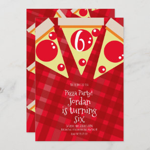 Geometric Pizza Slices Party Red Birthday Einladung