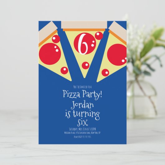 Geometric Pizza Slices Party Toppings Birthday Einladung (Stehend Vorderseite)