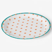 Geometric Polka Dots Burnt Orange White Aquamarin Pappteller (Schrägansicht)