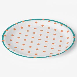 Geometric Polka Dots Burnt Orange White Aquamarin Pappteller