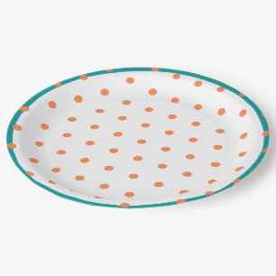 Geometric Polka Dots Burnt Orange White Aquamarin Pappteller