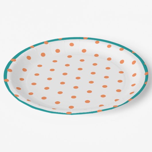 Geometric Polka Dots Burnt Orange White Aquamarin Pappteller (Schrägansicht)
