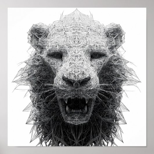 Geometric Power Art: Lion Head Lattice Poster (Vorne)