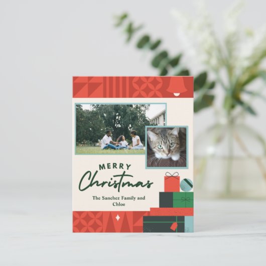 Geometric präsentiert "Merry Christmas" Karte 2 Fo (Stehend Vorderseite)