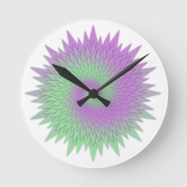 Geometric Purple and Green Runde Wanduhr