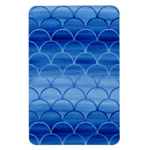 Geometric Pussan Blue Watercolor Fan Shapes Magnet