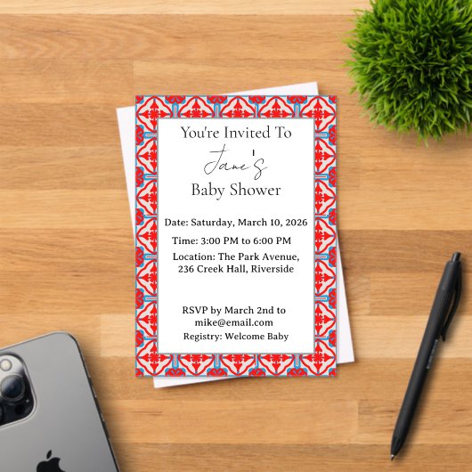 Geometric Red Acrylic Baby Shower Invitation Acryleinladungen (Insitu (Einladungskarte))