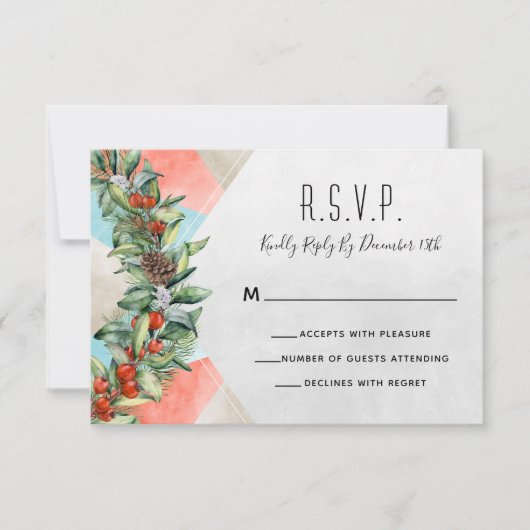 Geometric Red Blue Green Christmas RSVP Card Einladung (Vorderseite)