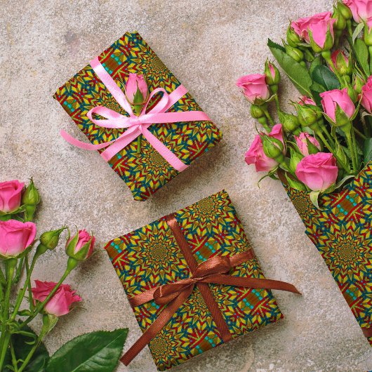 Geometric Red Blue & Yellow Vintag Tribal Ethnic Geschenkpapier