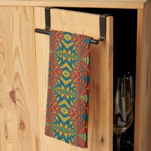 Geometric Red Blue & Yellow Vintag Tribal Ethnic Geschirrtuch