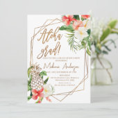 Geometric Red Floral Aloha Grad Abschluss Einladung (Stehend Vorderseite)