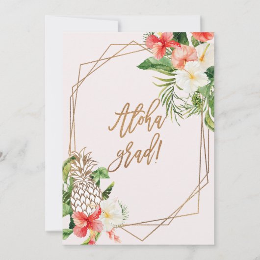 Geometric Red Floral Aloha Grad Abschluss Einladung (Rückseite)