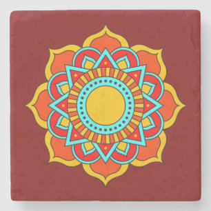 Geometric Red Mandala Blume-54567 Steinuntersetzer