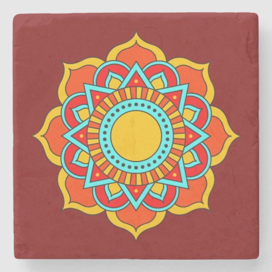Geometric Red Mandala Blume-54567 Steinuntersetzer (Vorderseite)