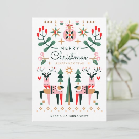 Geometric Reindeer Christmas Feiertagskarte (Stehend Vorderseite)