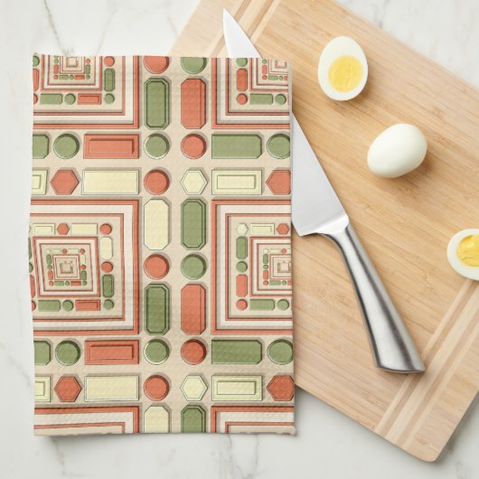 Geometric relief pattern in red and green geschirrtuch (Viertel Falte)