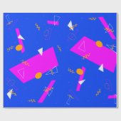 Geometric Retro 80er 90s Blau und Neon Geschenkpapier (Flach)