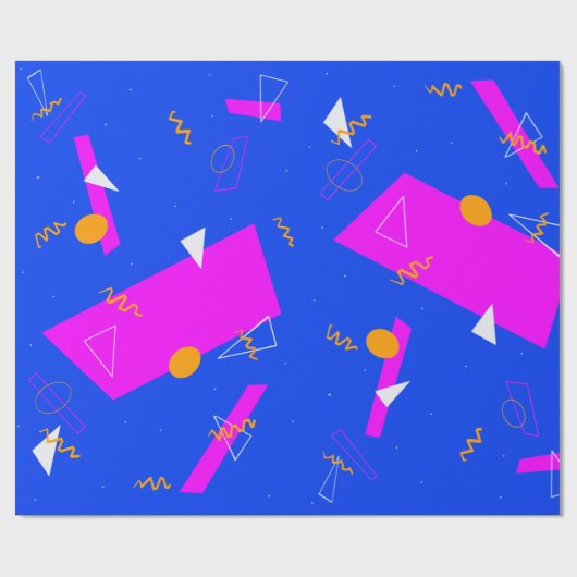 Geometric Retro 80er 90s Blau und Neon Geschenkpapier (Flach)