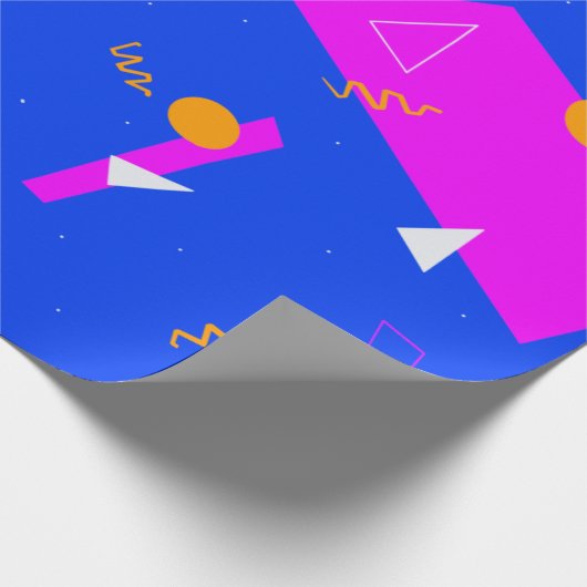 Geometric Retro 80er 90s Blau und Neon Geschenkpapier (Ecke)
