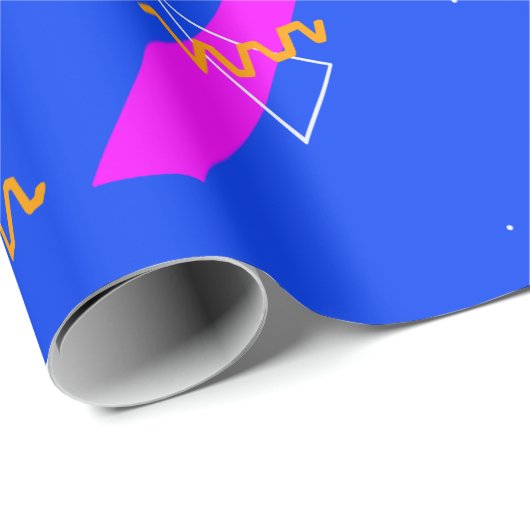 Geometric Retro 80er 90s Blau und Neon Geschenkpapier (Rolleneckpunkt)