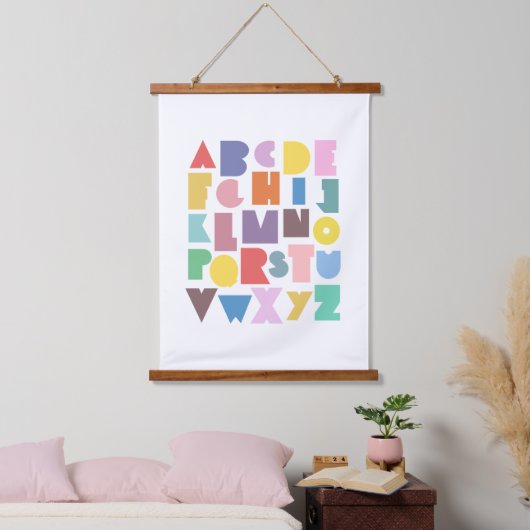 Geometric Retro Alphabet Wandteppich Mit Holzrahmen (Schlafzimmer)