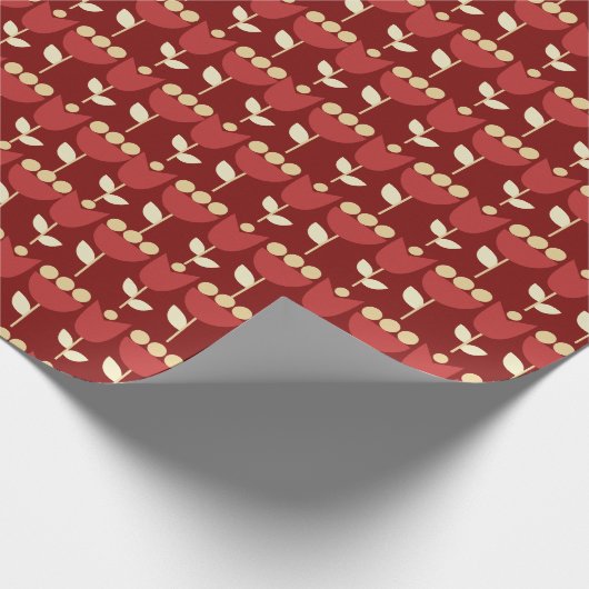 Geometric Retro Blume Bauhaus Maroon Birthday Geschenkpapier (Ecke)