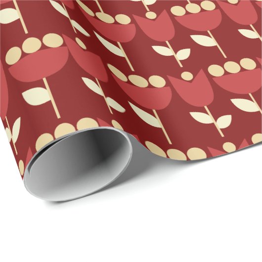 Geometric Retro Blume Bauhaus Maroon Birthday Geschenkpapier (Rolleneckpunkt)