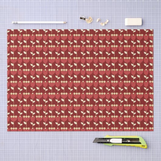 Geometric Retro Blume Bauhaus Maroon Birthday Seidenpapier (Handwerk)