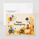 Geometric Retro Happy Thanksgiving Pumpkin  Feiertagspostkarte (Vorne/Hinten)